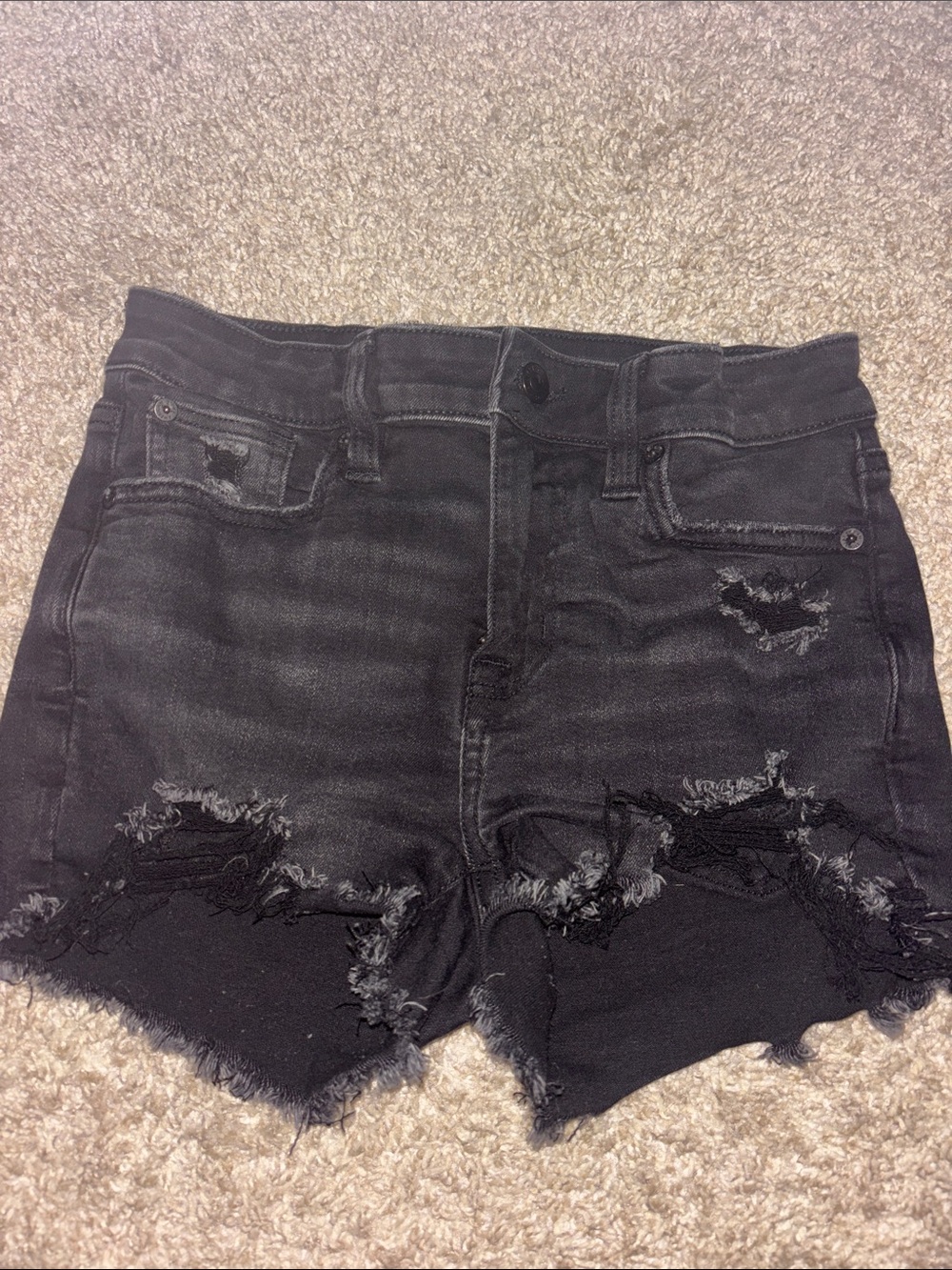 American Eagle Distressed Black High-Rise Denim Shorts